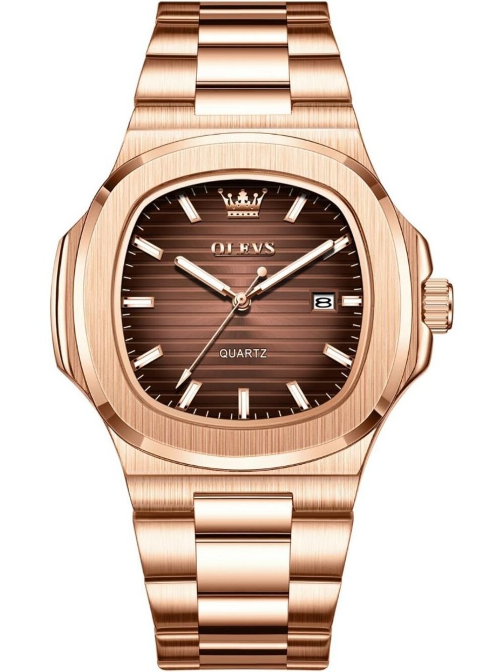 Stylish Men's Large Face Stainless Steel Watch, Rose Gold & Silver, Waterproof